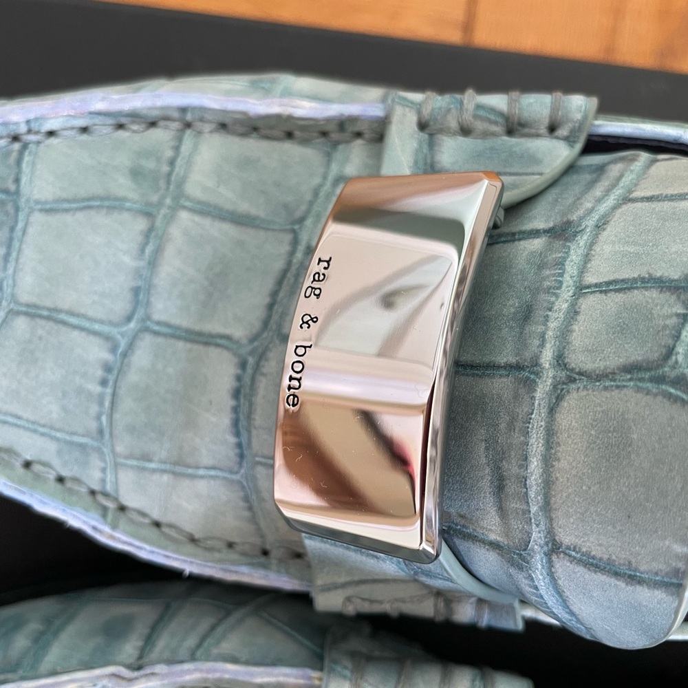 rag and bone loafers in light blue leather with silver buckle and black … - Picture 5 of 16